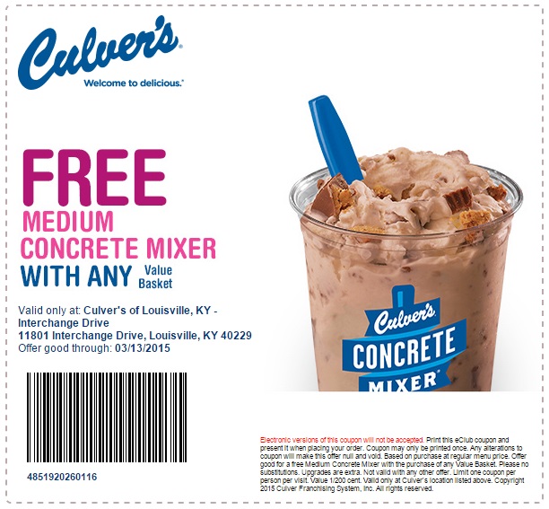 Culvers coupons, printable code October 2018