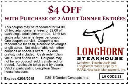 50% Off Longhorn Steakhouse Coupons Codes printable | February 2021