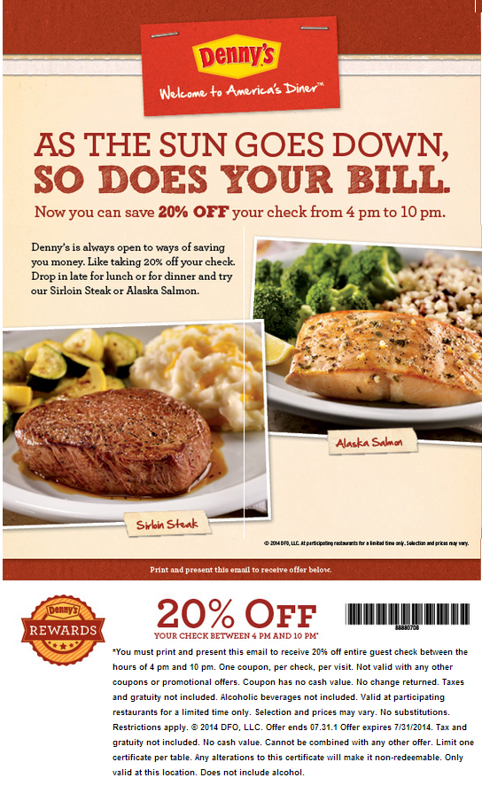 Denny's printable coupons codes June 2020