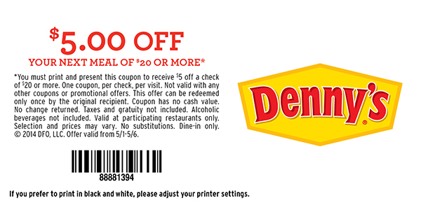 Denny's printable coupons codes | July 2020 || takecoupon.com