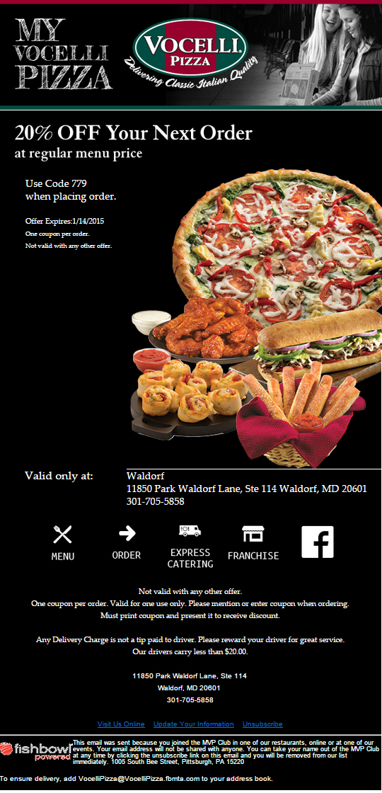 Vocelli Pizza Coupon Codes, coupons codes April 2021