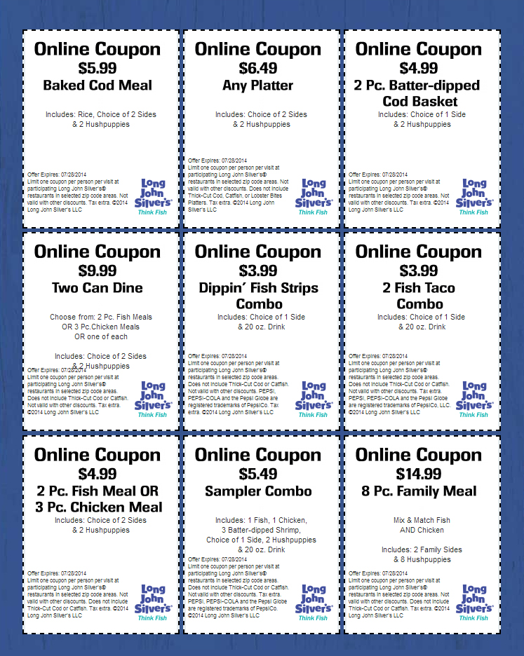 Long John Silvers coupons printable codes March 2023 takecoupon com