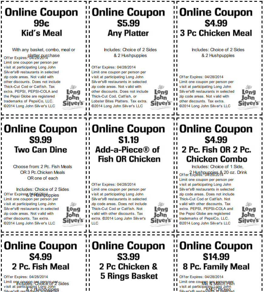 Long John Silvers coupons printable codes April 2022